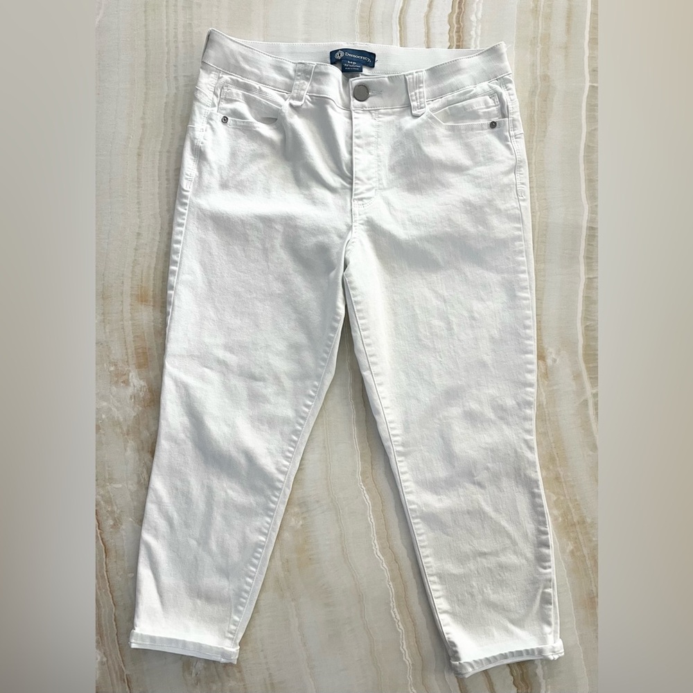 Democracy Ab Solution White Slim Straight Crop Jeans 14P Petite Stretch Denim